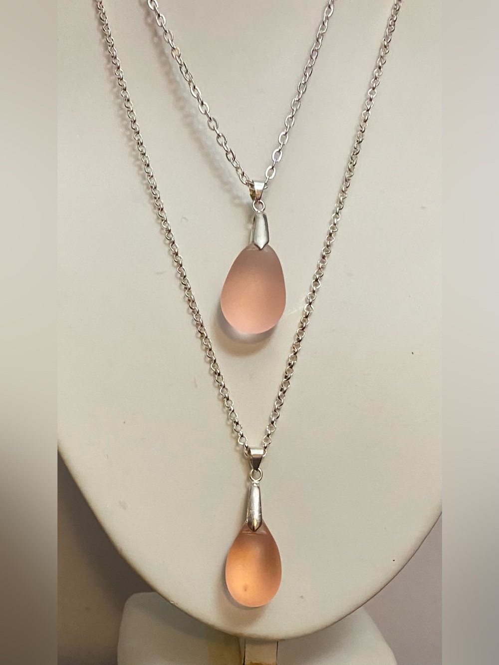 NEW Czech glass Frosted Pink or Peach teardrop necklace